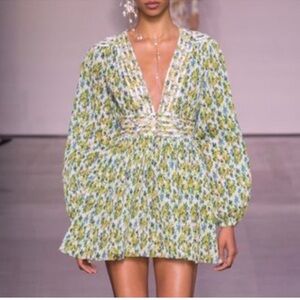 Zimmermann Green and Yellow Floral Mini Dress